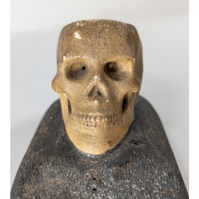 19th Century Folk Art Memento Mori Skull Form Match Holder For Sale - Image 9 of 15