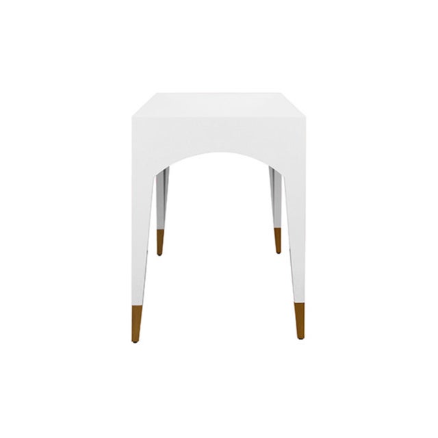 Worlds Away Matthew Izzo Home Mandi Glossy White Lacquer One Drawer Desk With Antique Brass Foot Caps For Sale - Image 4 of 7