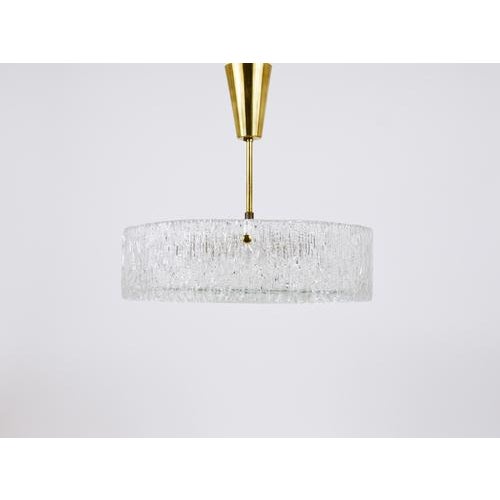 Round Textured Glass Ring and Brass Pendant Lamp by J. T. Kalmar for Kalmar, 1950s For Sale - Image 14 of 15