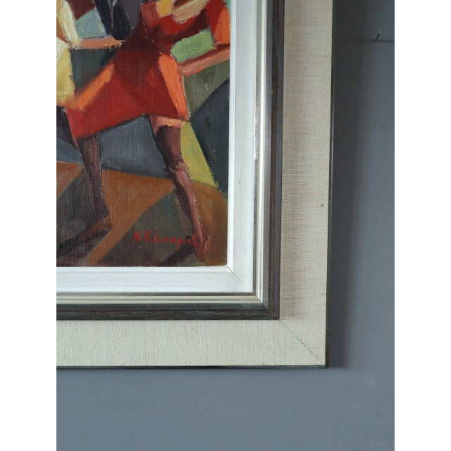 Purple Mid-Century Modern 'Dance the Night Away' Vintage Swedish Cubist Figurative Oil Painting, Framed For Sale - Image 8 of 11