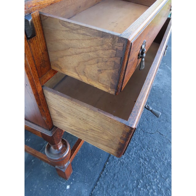 Early 1900s Solid Oak Leather Top Secretary Desk 6630 For Sale - Image 14 of 17