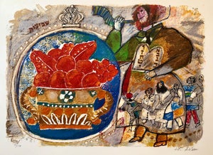 Théo Tobiasse, Large French Judaica Lithograph Carborundum Etching Jewish Hebrew Embossing, 1984