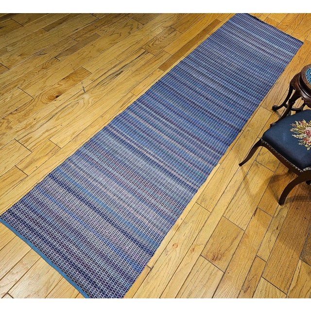 Antique American Amish Rag Runner, Handwoven Wool & Cotton, Stripe Pattern, 3x17 For Sale - Image 11 of 12