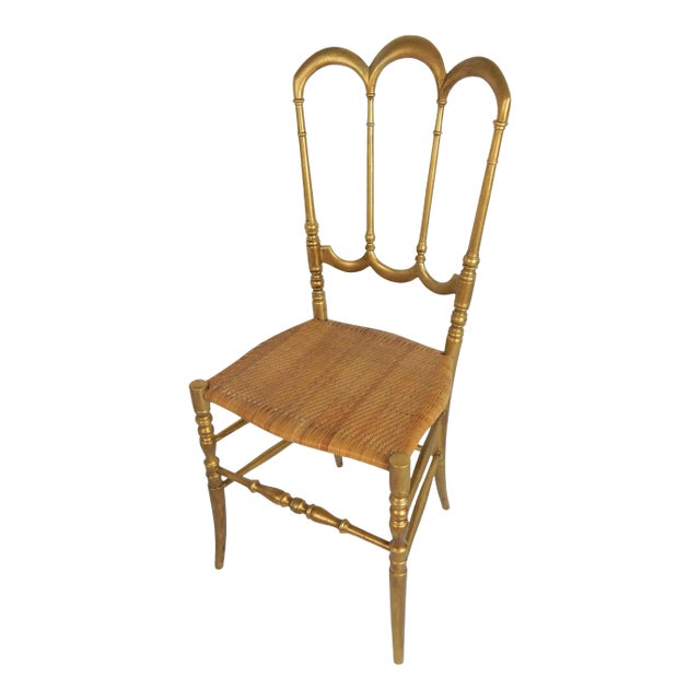 Gilded Wood Chiavari Chair With Woven Seat For Sale