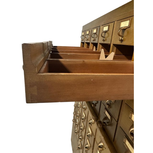 Vintage Gaylord Bros. 60-Drawer Library Card Catalog Cabinet With 3 Pull-Out Shelves For Sale - Image 11 of 12