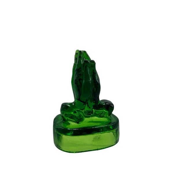 Vintage Emerald Green Pressed Glass Praying Hands Sculpture For Sale In West Palm - Image 6 of 11