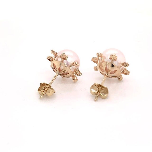Diamond Akoya Pearl Earrings 14 Karat Yellow Gold Certified For Sale - Image 4 of 11