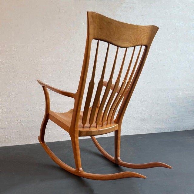 1990s Artisan-Made Spindle Back Rocking Chair in the Style of Sam Maloof For Sale - Image 10 of 11