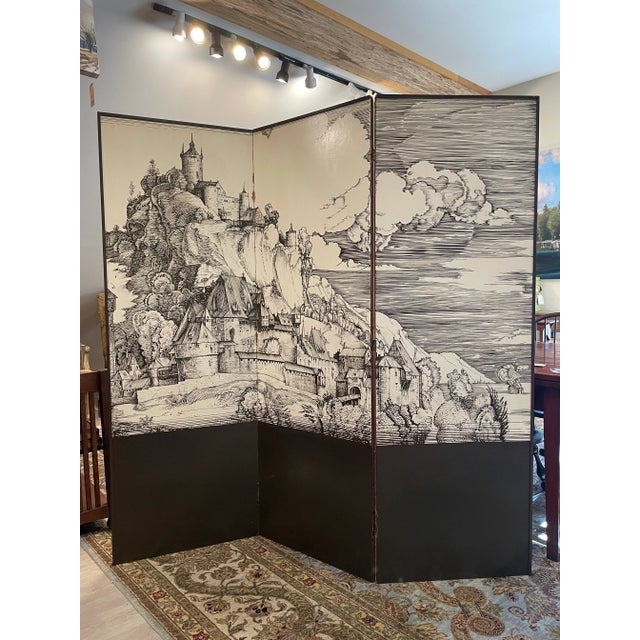 1980s Vintage Hand Painted Dressing Screen For Sale - Image 4 of 10