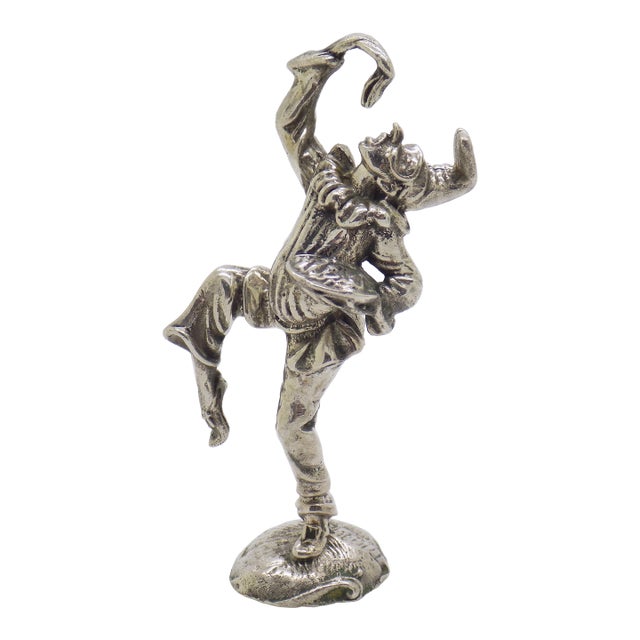Vintage Italian Handmade Genuine Sterling Silver 925 Pulcinella "Commedia Dell'Arte" Figurine Miniature For Sale