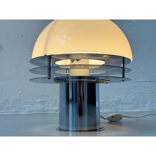 Silver Space Age Table Lamps with Opal Glass Dome and Chrome Rings, 1970s For Sale - Image 8 of 18