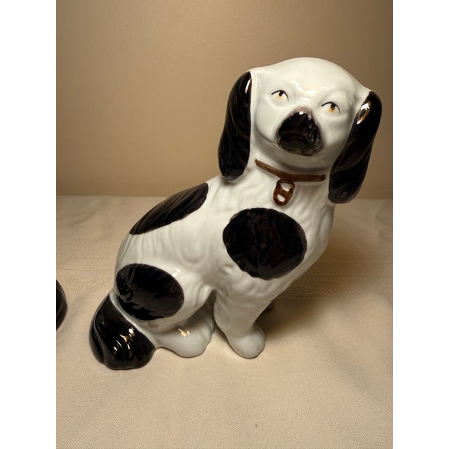 1980s Andrea by Sadek Staffordshire Style Black & White Porcelain Spaniel Dogs - Pair For Sale - Image 10 of 10
