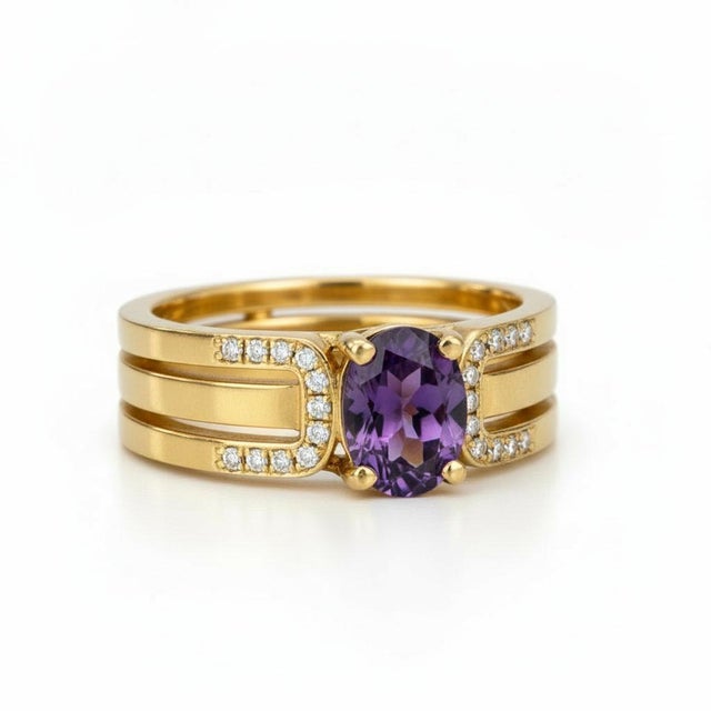Split Shank Oval Amethyst Engagement Silver, Gold Ring, Size 9.5 For Sale - Image 4 of 7