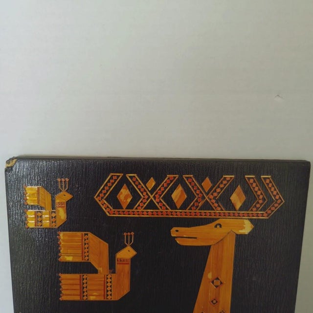 Straw Marquetry Inlay. Traditional Eastern European Craftsmanship. Artwork Depicts: 2 Stylized Deer & 2 Stylized Birds