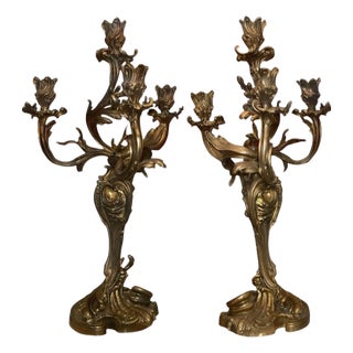 Early 19th Century Pair of Gilt Bronze Candelabras in the Manner of Henry Dasson For Sale