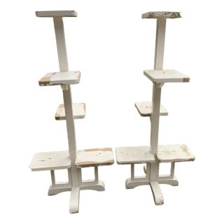 Art Deco White Painted Wooden Plant Stands, Set of 2 For Sale