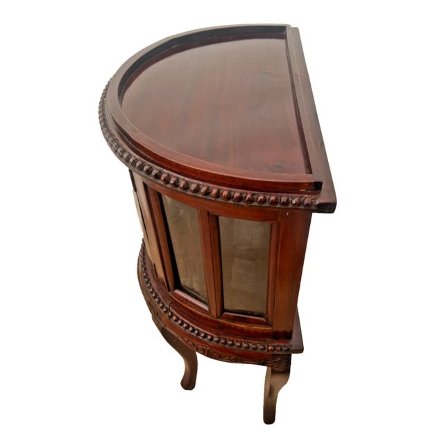 1950s China Cabinet Demilune Half Moon Shape Curio Display, Lighted, Beveled Glass 1a For Sale - Image 9 of 13