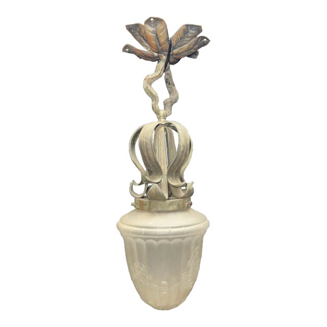 Antique Arts and Crafts Craftsman Art Nouveau Pendant Light, Circa 1910 For Sale