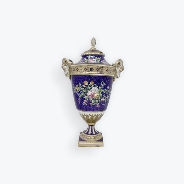 Manufacture de Sevres Magnificent Sevres Capped Vase. Marked 1777. 18th C Beau Bleu Ground With Gilt. For Sale - Image 4 of 5