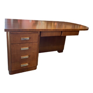 French Geometric Art Deco Rose Wood and Chrome Executive Desk W/ Bookshelves For Sale