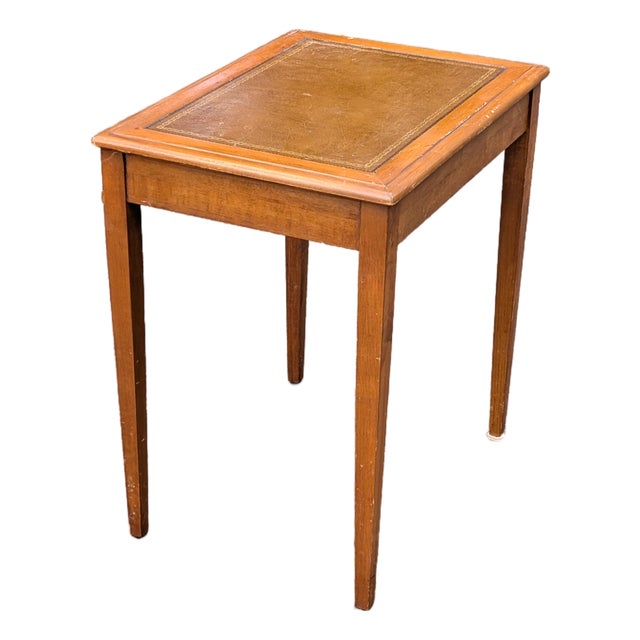 Vintage Leather Top Side Table For Sale