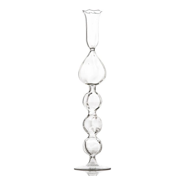Clear Glass Candlestick with Teardrop For Sale