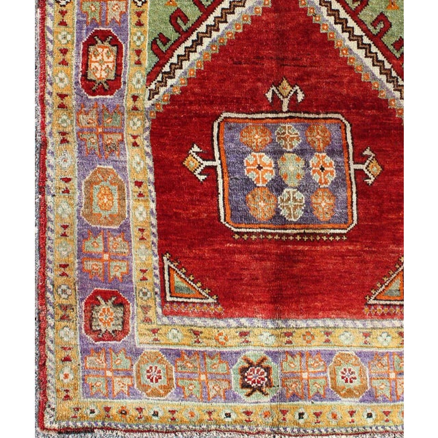 Turkish 1930's Antique Prayer Design Turkish Rug in Colorful Geometric Pattern For Sale - Image 3 of 7