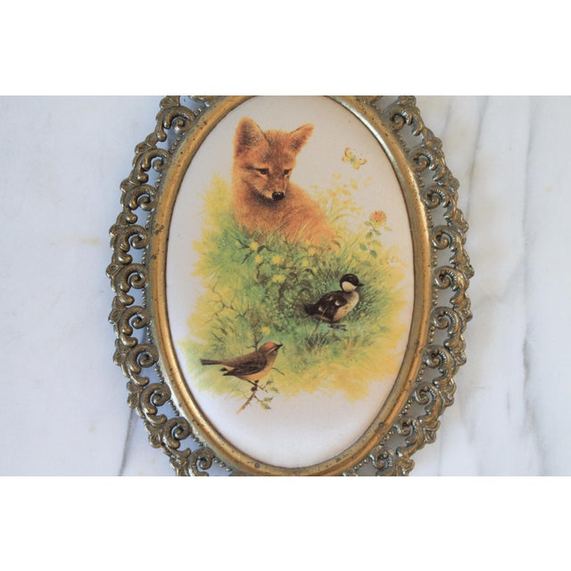 Vintage Framed Italian Silk Animal Wall Hangings - Set of 3 For Sale In Milwaukee - Image 6 of 12
