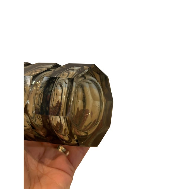 Vintage Art Deco Faceted Octagonal Crystal Vase Smokey Topaz/Gray Attributed to Josef Hoffmann for Moser For Sale - Image 10 of 12