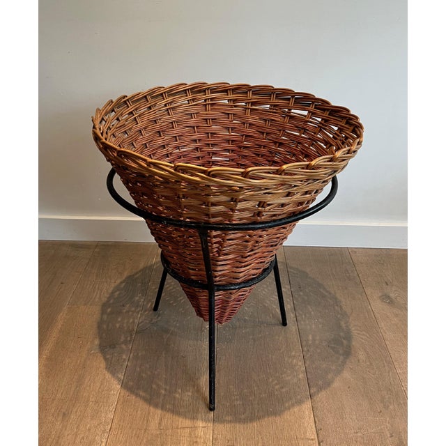 Planters in Black Lacquered Metal and Rattan, French Work, Circa 1950 - Set of 3 For Sale - Image 11 of 12