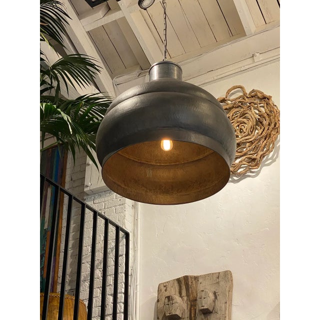 Dark Gray Large Hammered Kong Industrial Pendant Light For Sale - Image 8 of 9