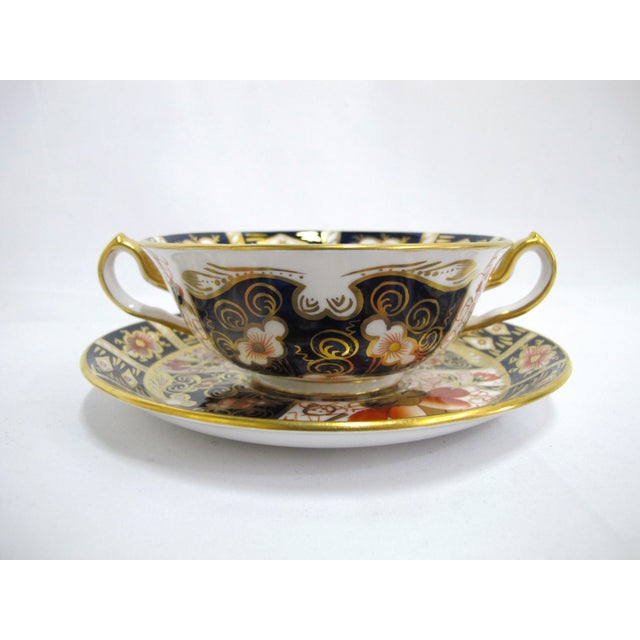 Early 20th Century Royal Crown Derby 2451 Traditional Imari Bone China Soup Cup Bowl & Saucer Set - 4pcs For Sale In Portland, OR - Image 6 of 14