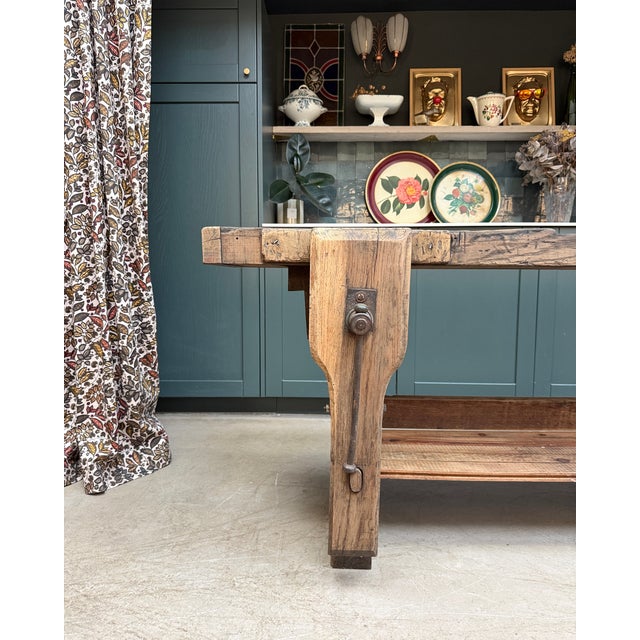 Large Antique Carpenter's Workbench in Oak, 1920s For Sale - Image 12 of 17