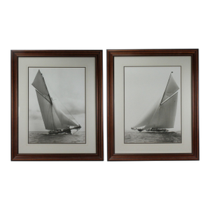 Pair of Beken of Cowes the Art of Sailing Yacht Photographic Prints Signed Framed