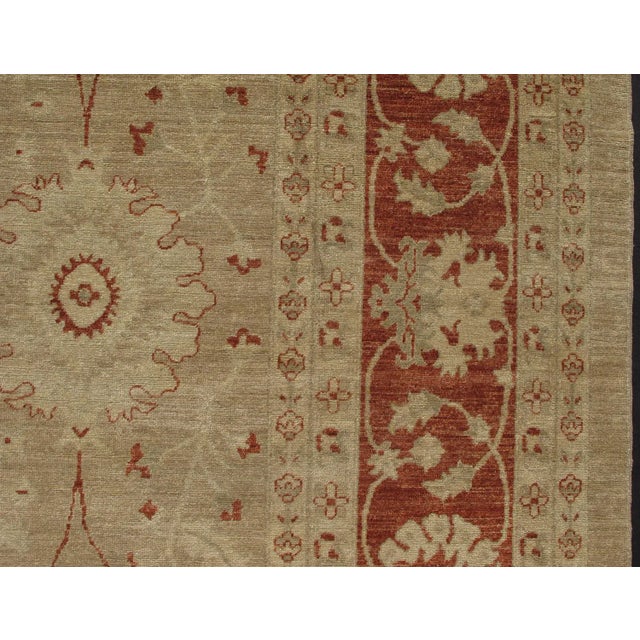 Late 20th Century Sultanabad Design Rug With Stylized Design in Light Camel, Cream & Garnet Red by Keivan Woven Arts For Sale - Image 5 of 6