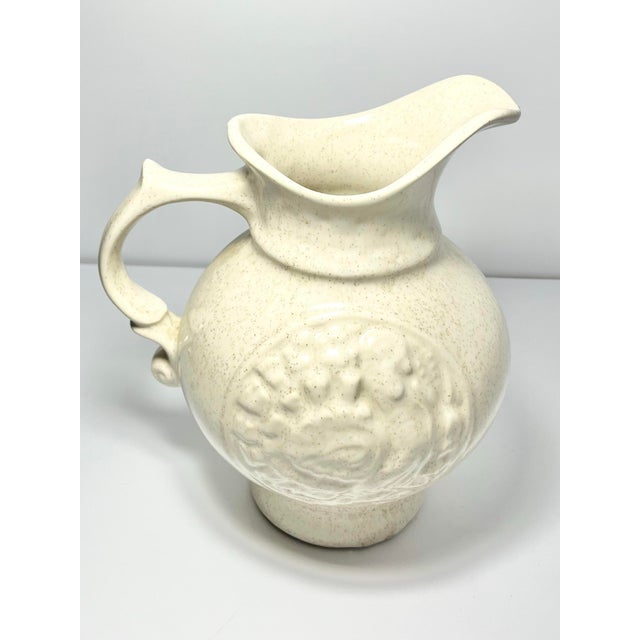 Vintage Farmhouse Ceramic Speckled Cream Beige Wash Basin Bowl & Pitcher For Sale - Image 9 of 12