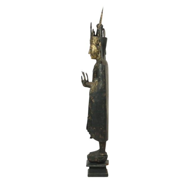 Very Large Weathered Gilded Wood Statue of Buddha, Burma For Sale - Image 5 of 18