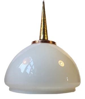 Opaline Glass, Copper, and Brass Pendant Light, 1970s