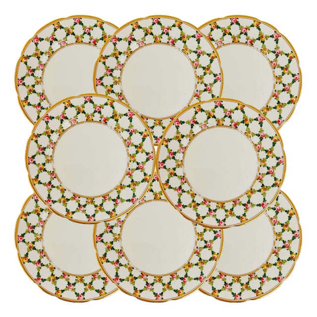 Antique Saxe German Porcelain Plates Imported by Leopold p.h. Fisher, Set of 8 For Sale