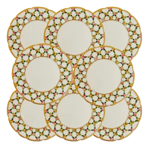 Antique Saxe German Porcelain Plates Imported by Leopold p.h. Fisher, Set of 8