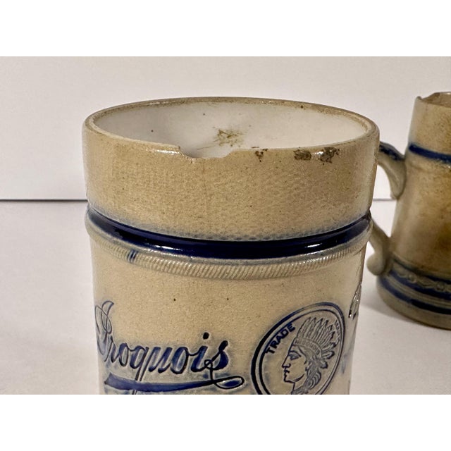 Ceramic 19th Century Whites Utica Salt Glazed Stoneware Beer Mugs Advertising Schlitz & Iroquois Brewing Companies For Sale - Image 7 of 10