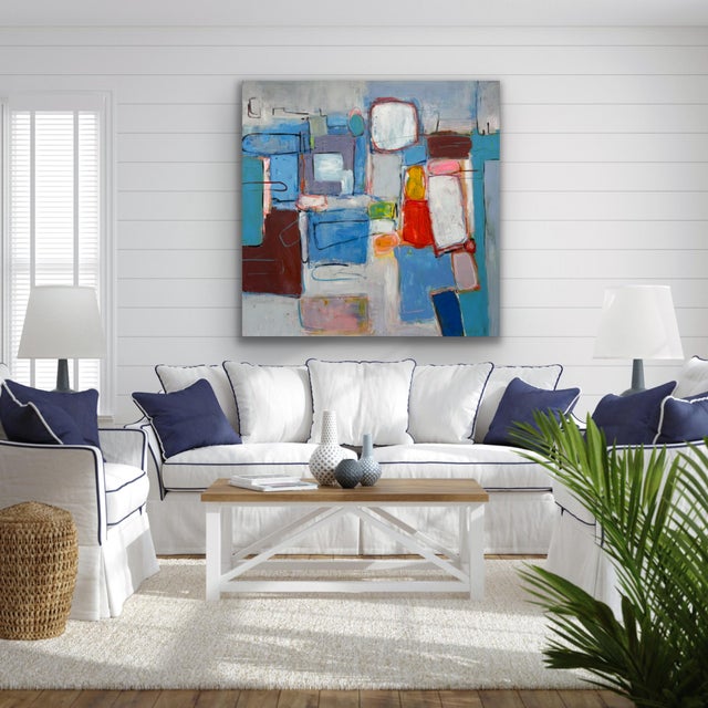 Modern Multicolored Geometric Color Block Canvas - Original Acrylic Art For Sale - Image 4 of 9