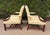 Beautiful pair of carved mahogany Martha, Washington style chairs with buttercream yellow damask upholstery. Generously...