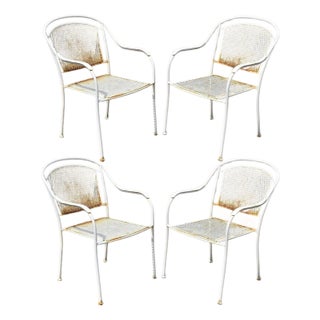 Vintage Modern Wrought Iron Sculptural Outdoor Patio Stacking Arm Chairs - Set 4 For Sale