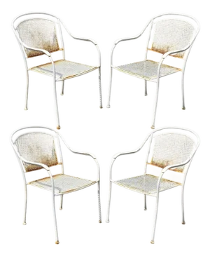 Vintage Modern Wrought Iron Sculptural Outdoor Patio Stacking Arm Chairs - Set 4