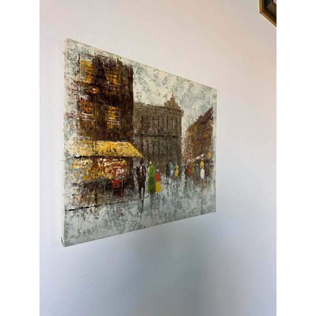 Step into the charm of mid-century Paris with this captivating 1970s vintage oil painting on canvas. Depicting a bustling...