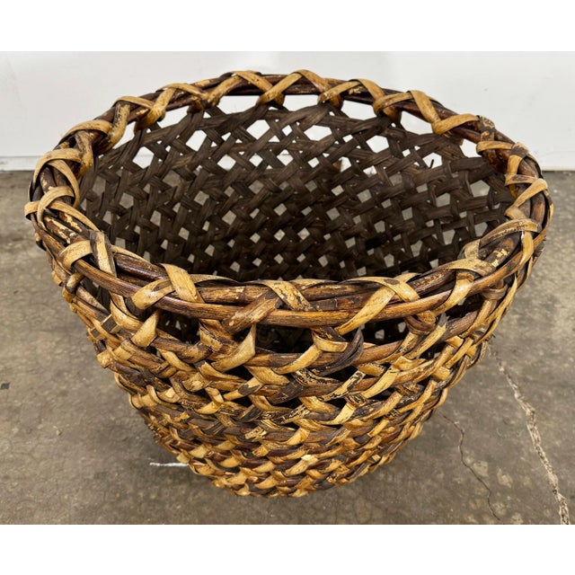 Asian Vintage Extra Large Woven Rattan Basket For Sale - Image 3 of 6