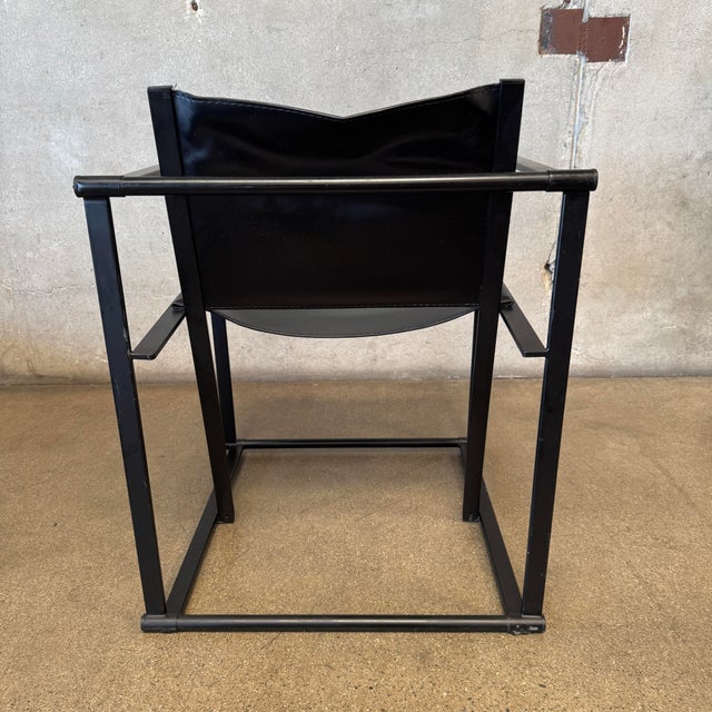 1990s Post Modern Black Leather and Metal Armchair #4 Attributed to Radbound Van Beekum for Pastoe For Sale In Los Angeles - Image 6 of 12