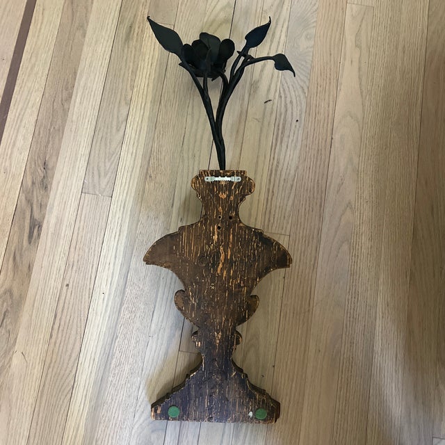 Italian 18th Century Trompe L’oeil Neoclassical Style Handpainted Urn Form Wall Ornament With Hand Forged Flower Sculpture For Sale - Image 9 of 9