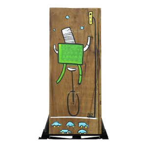 Late 20th Century Manuel Paz Untitled Acrylic on Reclaimed Wood, Street Juggler